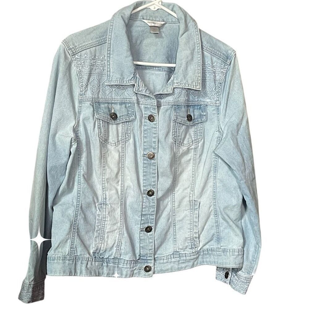 Christopher & banks size XL embroidered light wash denim jacket.